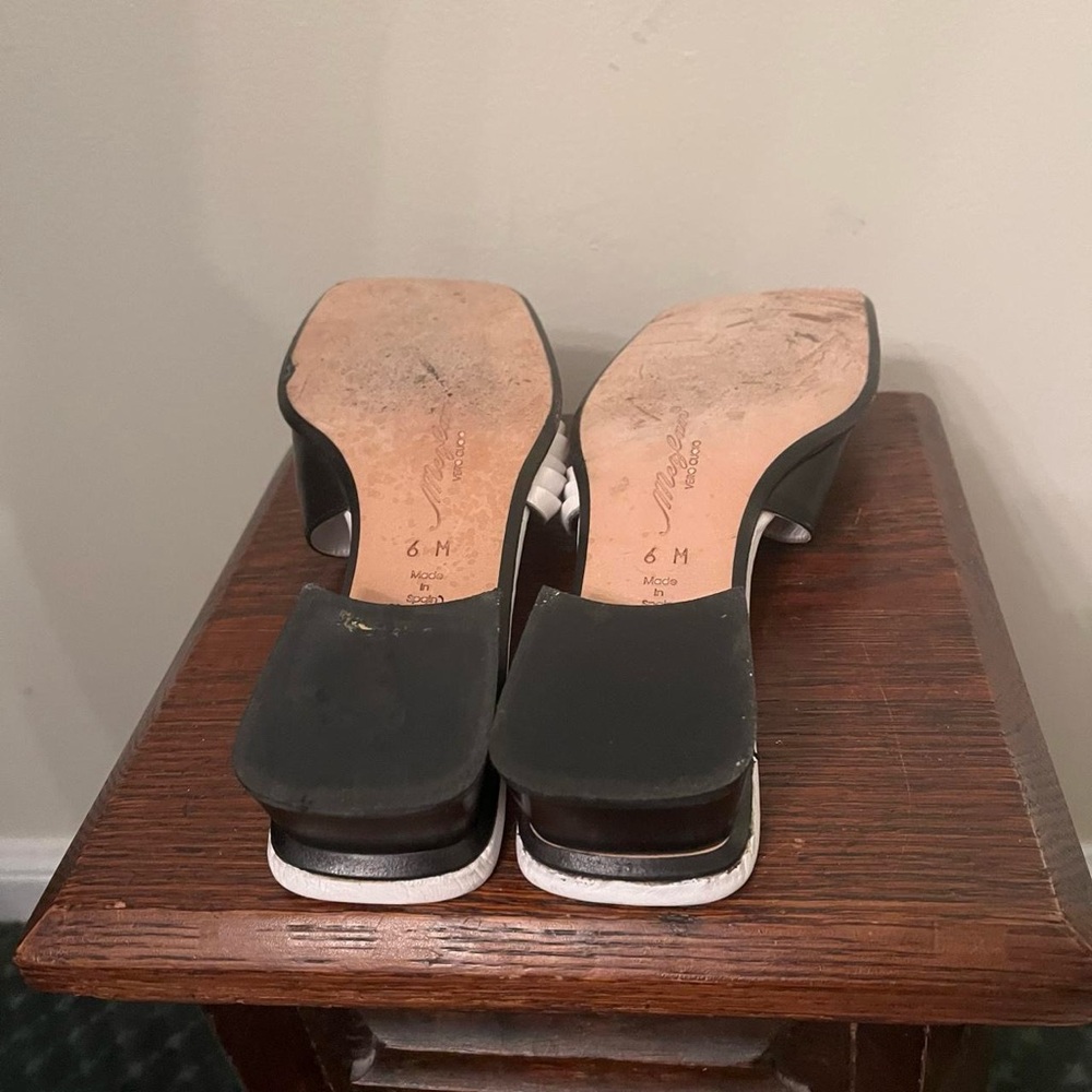 Y2K Vintage Mezlan Black White Leather Sandal Heels - Picture 7 of 7